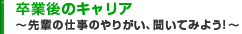 卒業後のキャリア　～先輩の仕事のやりがい、聞いてみよう！～