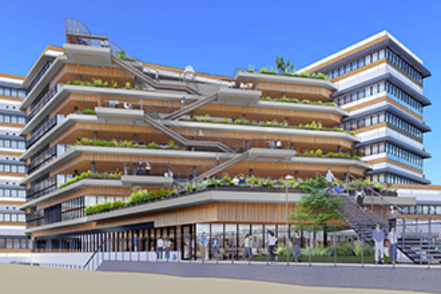 京都橘大学 2026年に完成予定の新棟「ACADEMIC TERRACE(仮称)」。最新の教育研究設備を設置し、学生たちの挑戦を支援