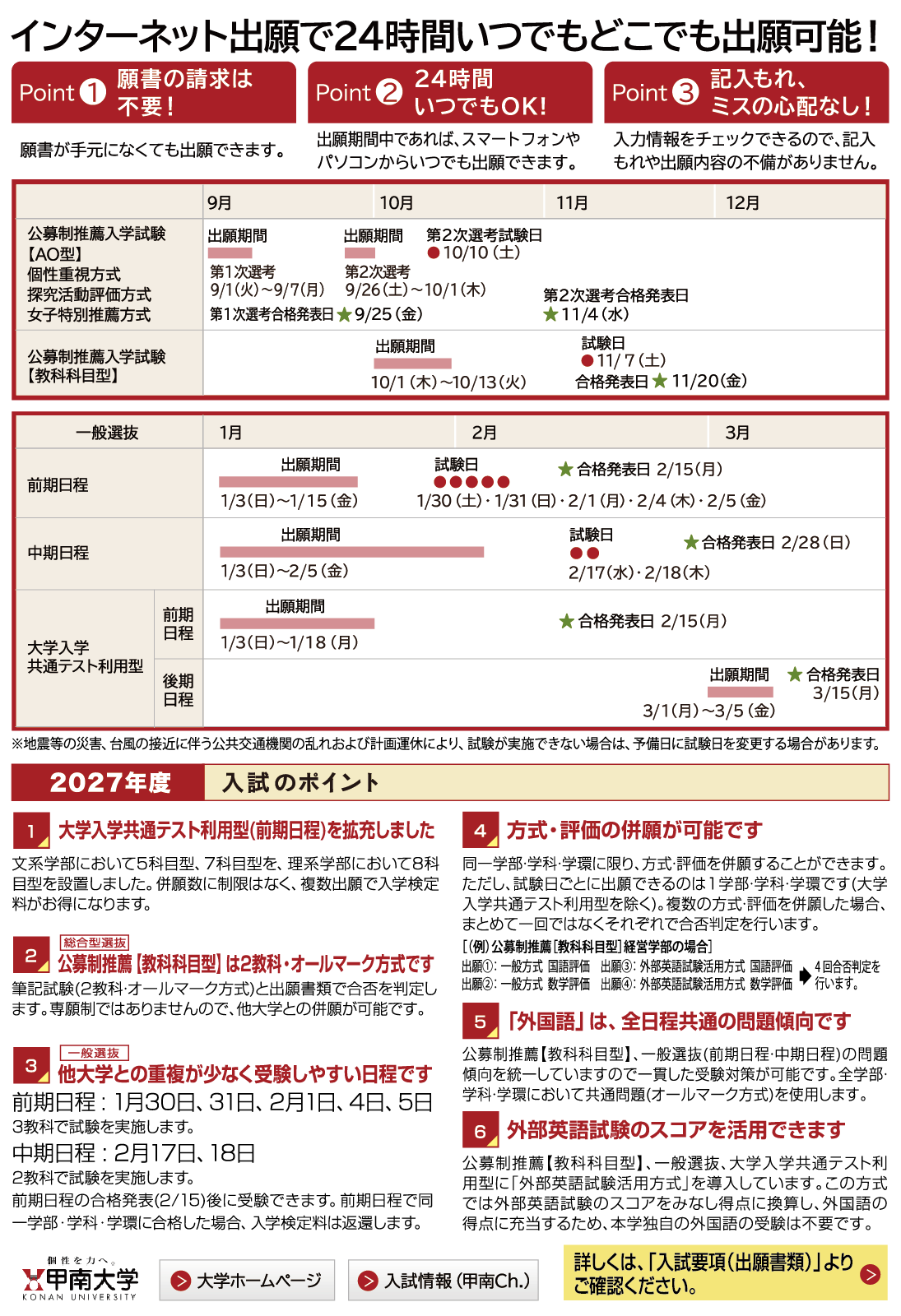 甲南大学／【インターネット出願】24時間いつでも出願可能！