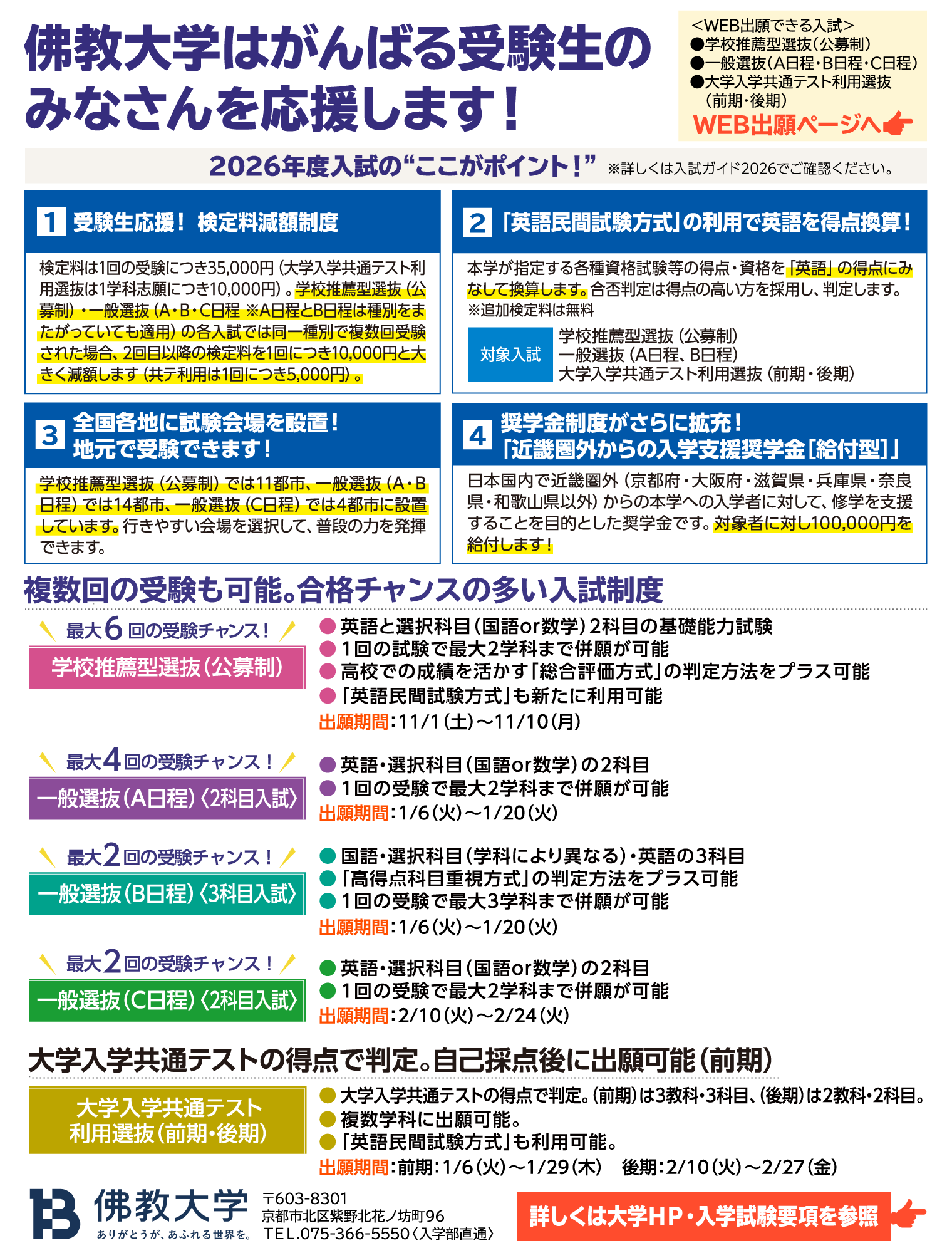 【WEB出願】受験生応援！検定料減額制度を大きく拡充！