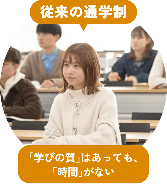 従来の通信制は「学びの質」はあっても、「時間」がない