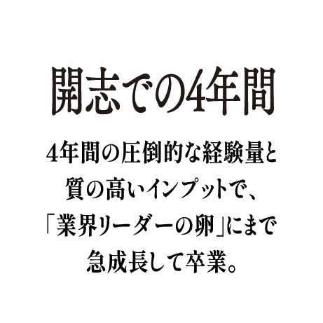 開志での4年間 - 4年間の圧倒的な経験量と質の高いインプットで、「業界リーダーの卵」にまで急成長して卒業。